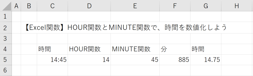【Excel関数】HOUR関数とMINUTE関数で、時間を数値化しよう