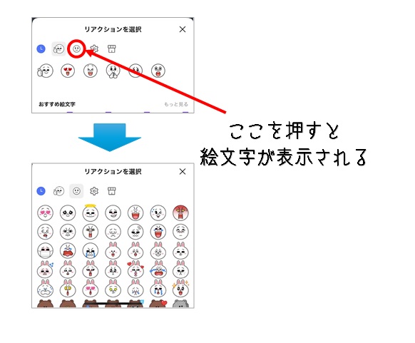 LINE リアクションを選択画面の説明