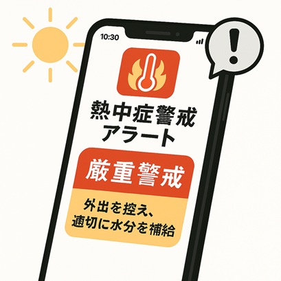 熱中症警戒アラートのスマホ画面のイラスト