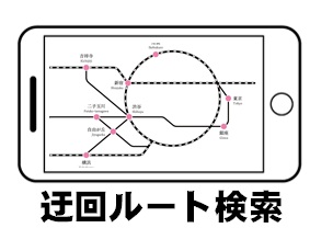 スマホの路線図のイラスト（迂回ルート検索）
