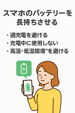 スマホの場バッテリーを長持ちさせる方法のイラスト