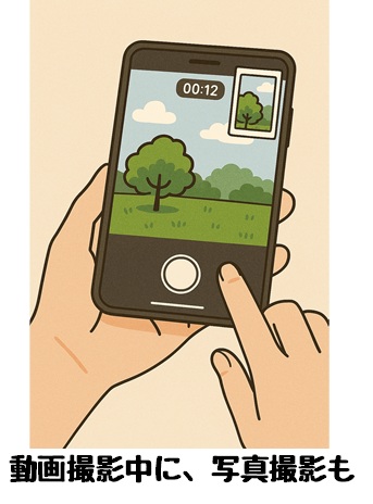 スマホで動画撮影中に写真撮影もしているイラスト