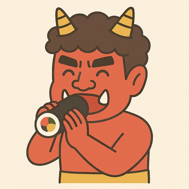 恵方巻を食べる赤鬼のイラスト