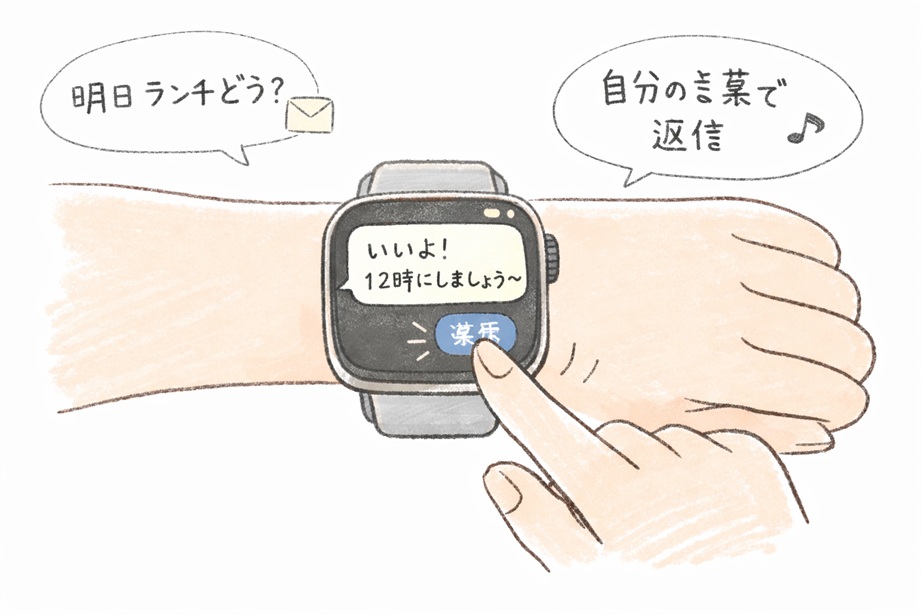 スマートウォッチで返信しているイラスト