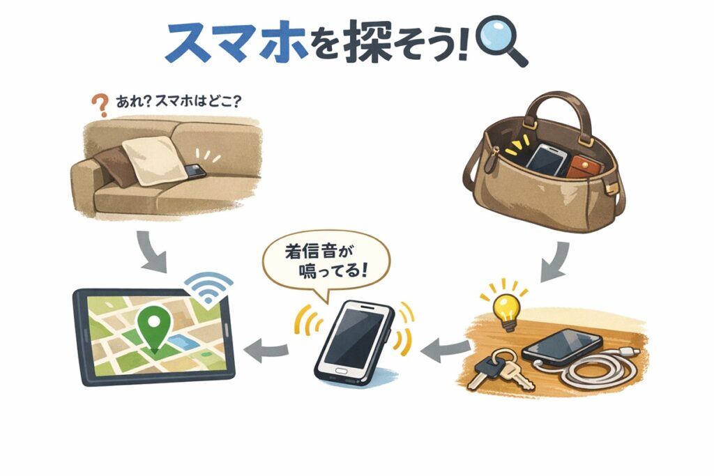 スマホを探すのイメージイラスト