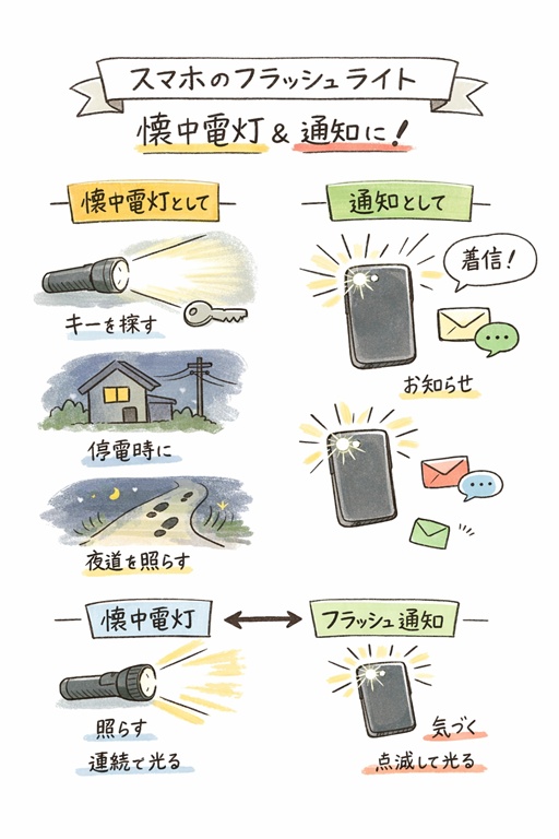 スマホのフラッシュライト機能のイラスト