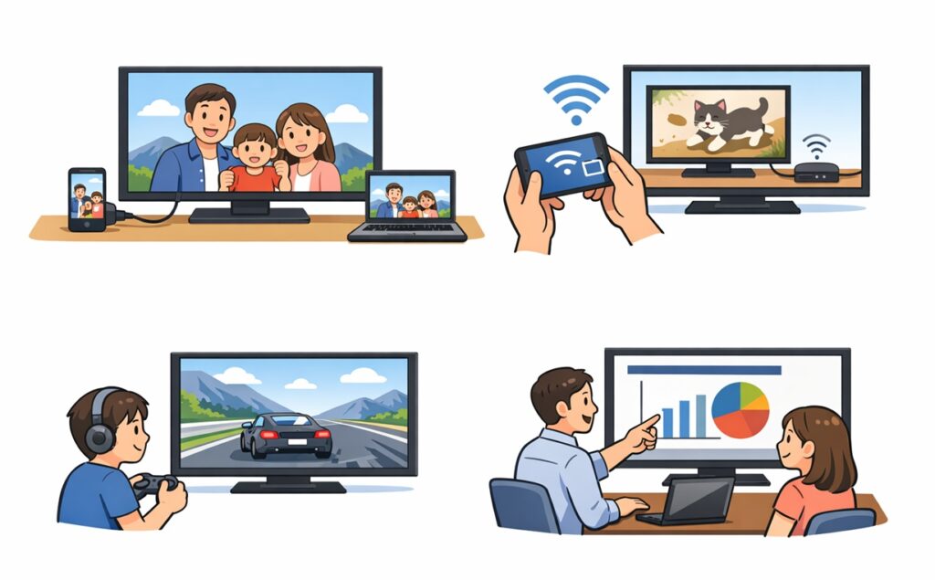 スマホ・パソコンをテレビにつなぐ方法のイメージイラスト